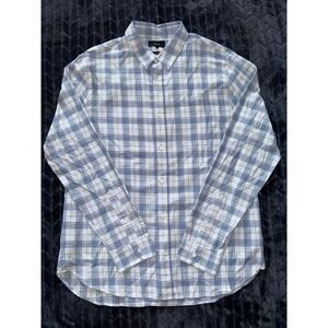 Vince Men Classic-Fit Blue Plaid Cotton Long-Sleeve Button-up Shirt Size Large